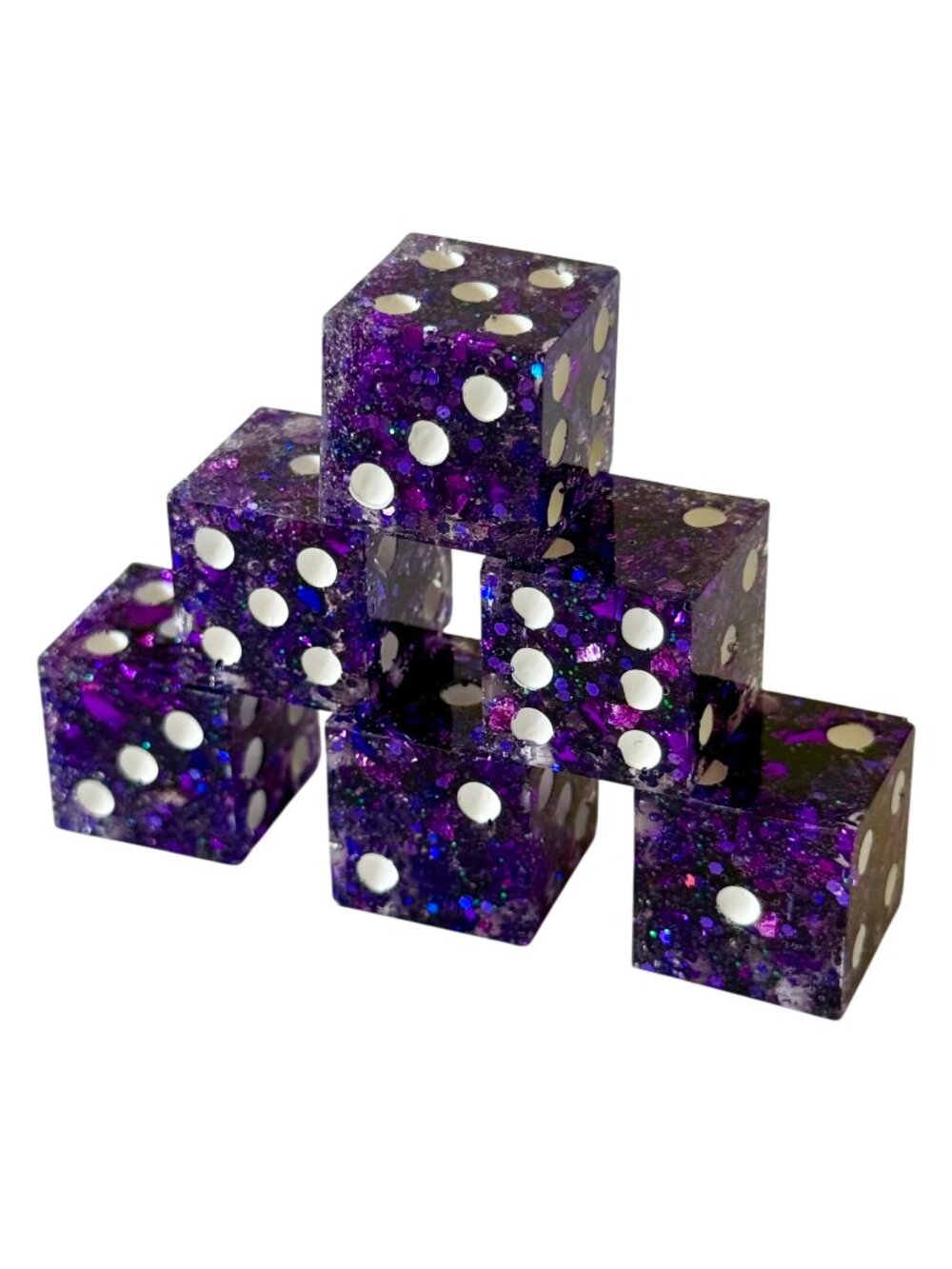 Resin Dice Set 6pcs - Violet Galaxy Glitter - Handmade Replacement Dice Games